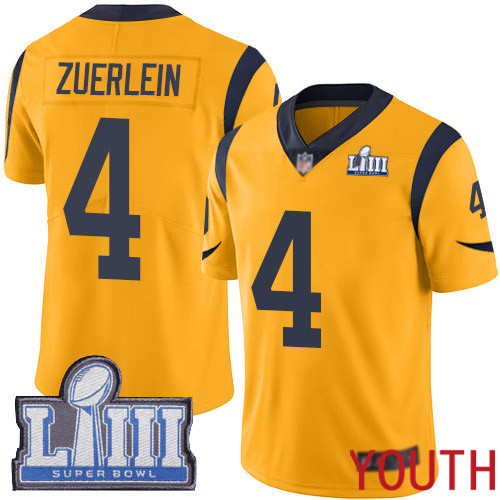 Los Angeles Rams Limited Gold Youth Greg Zuerlein Jersey NFL Football 4 Super Bowl LIII Bound Rush Vapor Untouchable